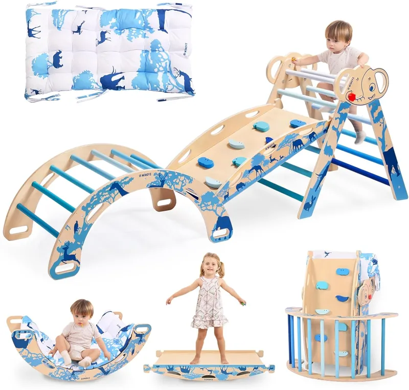 wingyz 8-in-1 Pikler Triangle Set-Foldable Baby Climbing Toys with Cushion